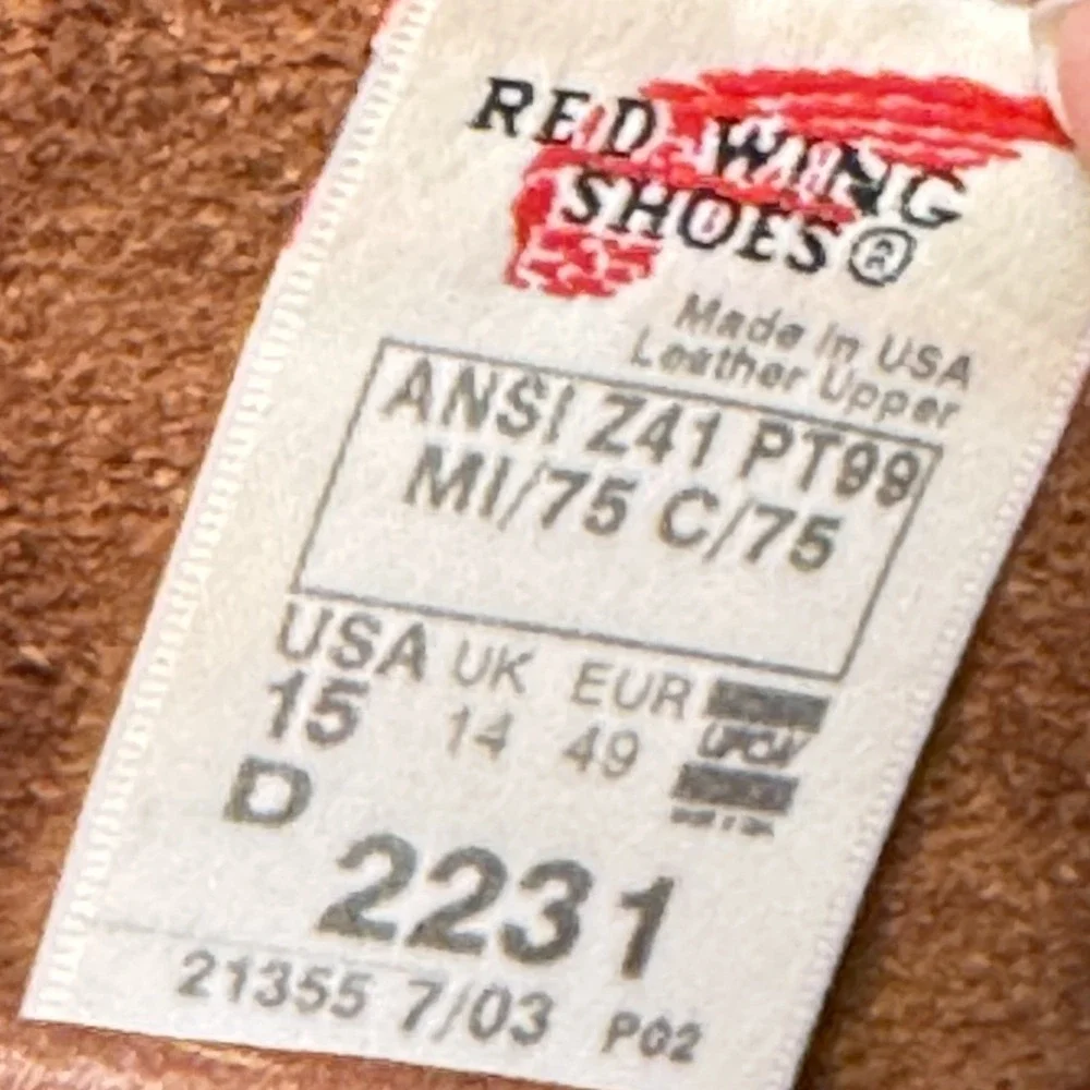 Red‎ Wing Pecos 2231 Mens Sz 15D Steel Toe Safety Pull-On Brown Boots EUC